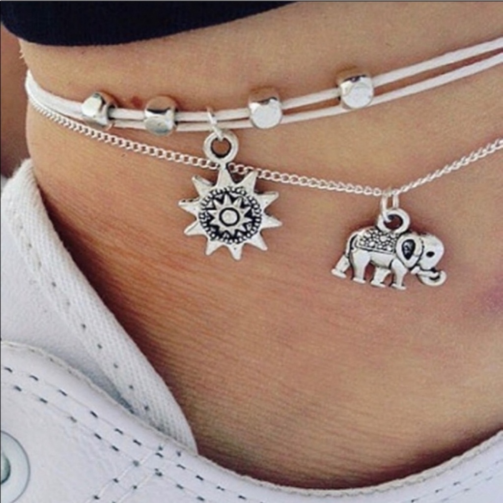 Boho Elephant Sun Triple Layer Anklet 16$